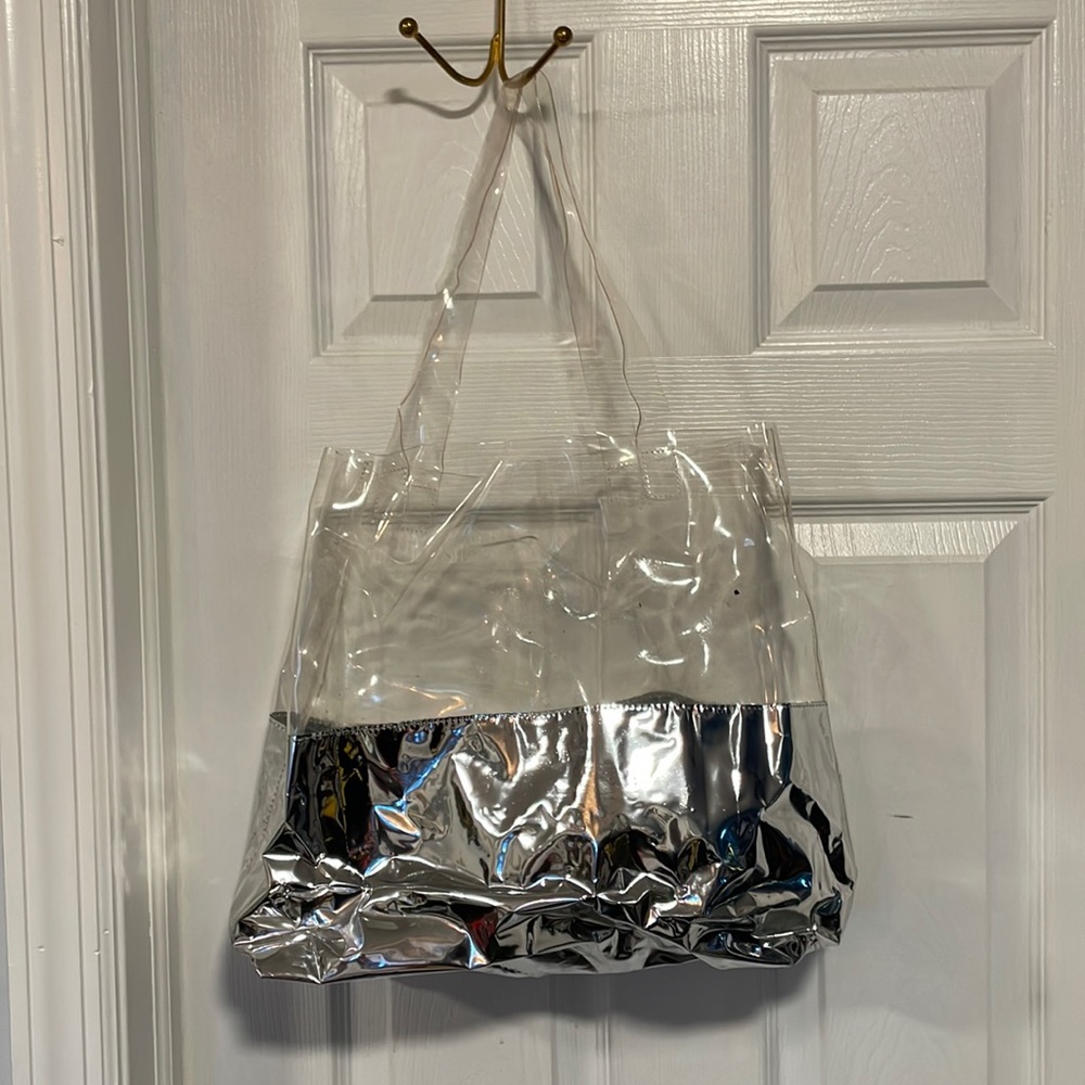 Clear silver plastic see-through tote